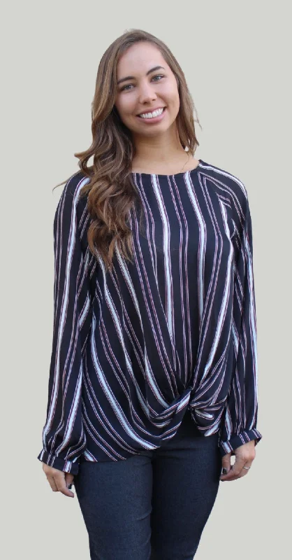 Striped Gathered Blouse, BlackAsymmetrical Shirts