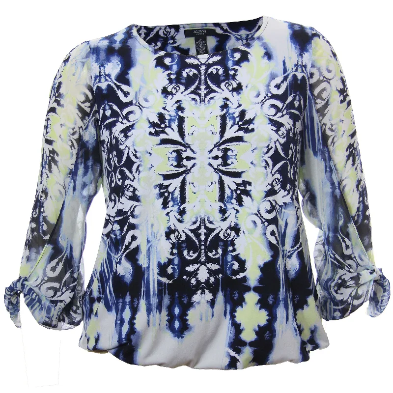 Alfani Multi Color Abstract Print 3/4 Sleeve Balloon Hem Blouse