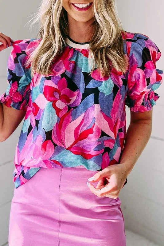 Lilac Floral Shirred Puff Sleeve BlouseLayered Shirts