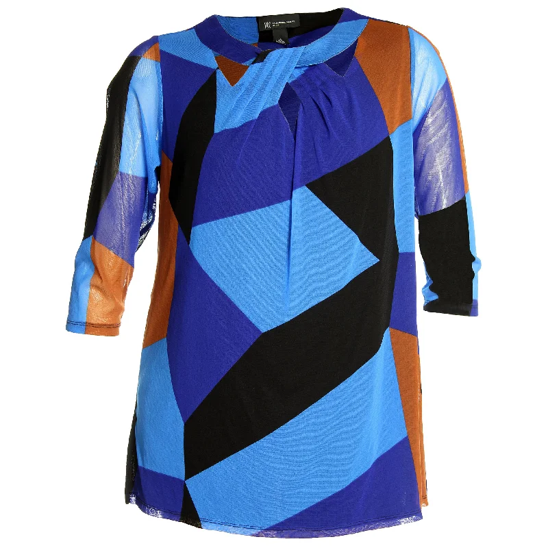 INC Multi Color Block 3/4 Sleeve Keyhole Cutout Top