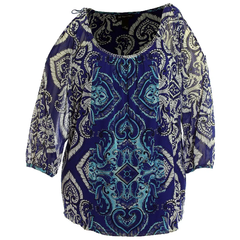 INC Multi Color Print Cold Shoulder Beaded BlouseChambray Shirts