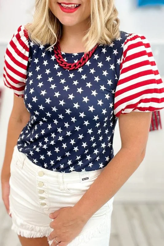 Navy 4th Of July Stars Stripes BlouseDress Shirts