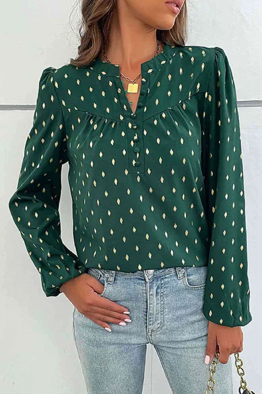 Printed Buttoned Puff Sleeve BlouseCycling Shirts