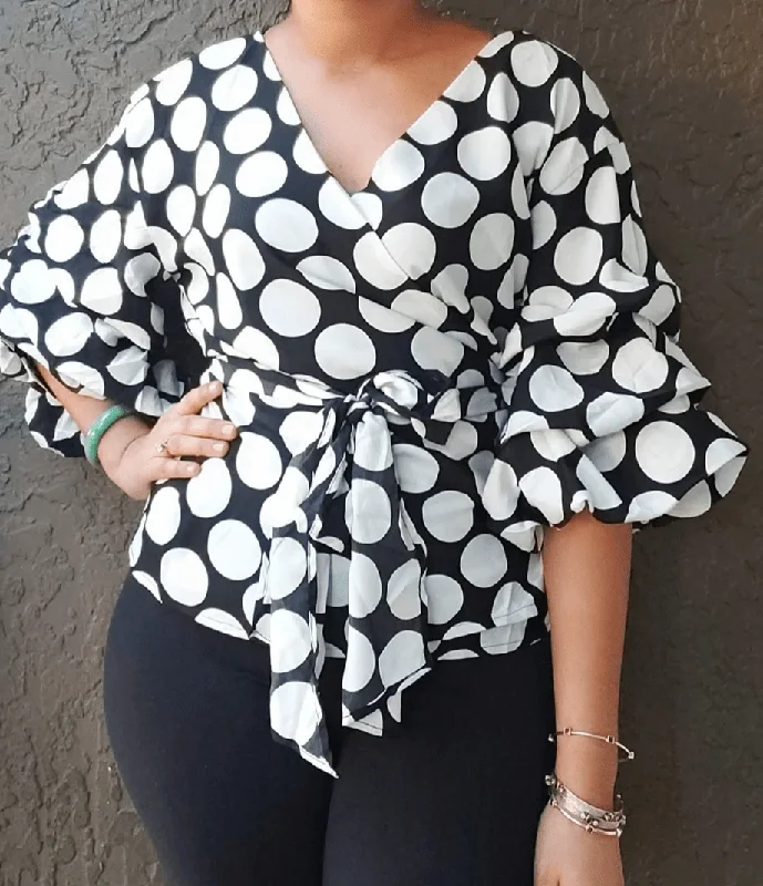 Wrap Blouse White & BlackFitted Shirts