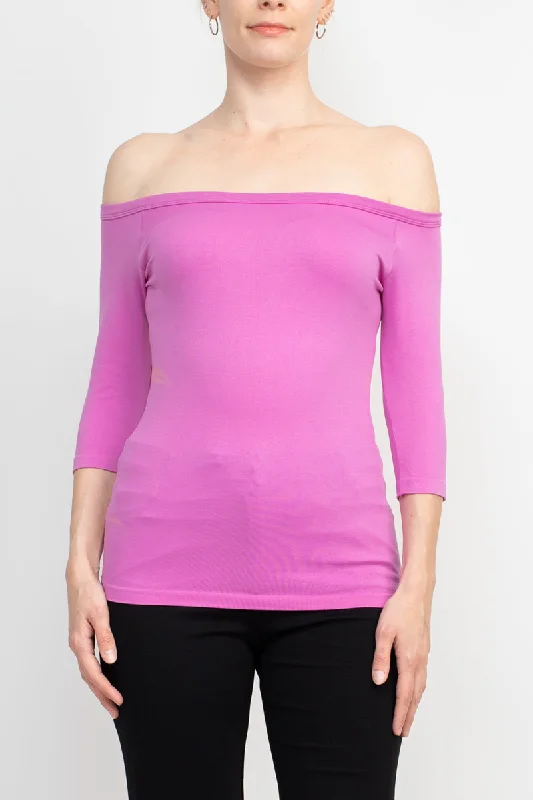 Alberto Makali Off-Shoulder 3/4 Sleeve Solid Spandex Top