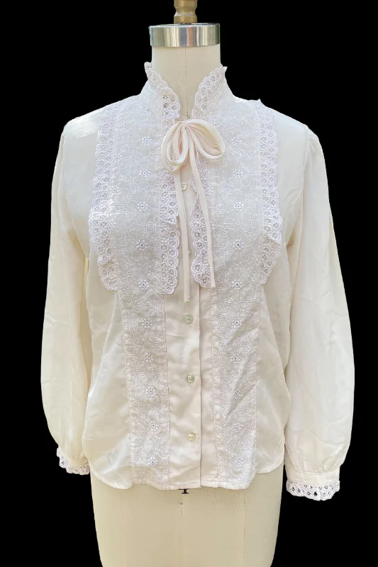 70s Victorian Revival Cottagecore Lace Blouse MFringed Shirts