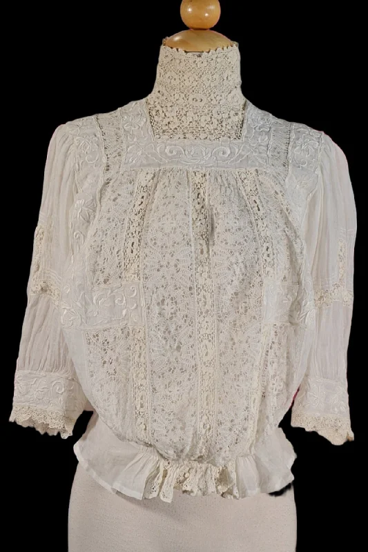 Antique Edwardian/Victorian Crochet/Lace/Embroidered Blouse XXS, Study, Display, CostumeCultural Shirts