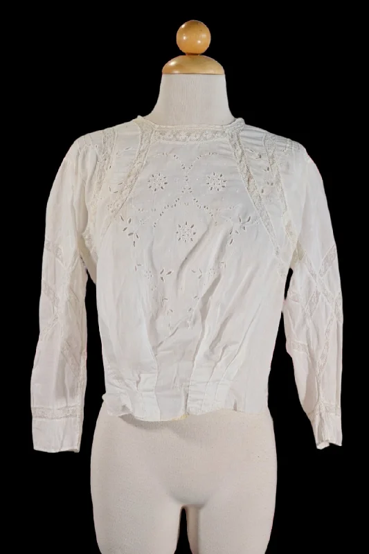 Antique Edwardian/Victorian White Cotton & Lace BlouseFestival Shirts