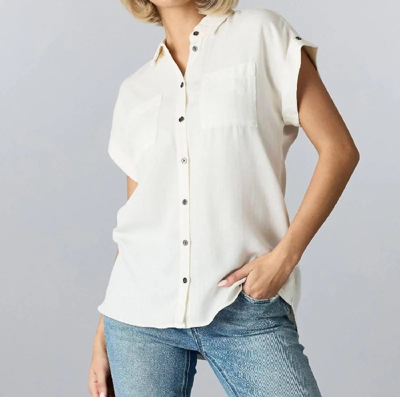 Aspen Button-Up Blouse In Snow WhiteRayon Shirts