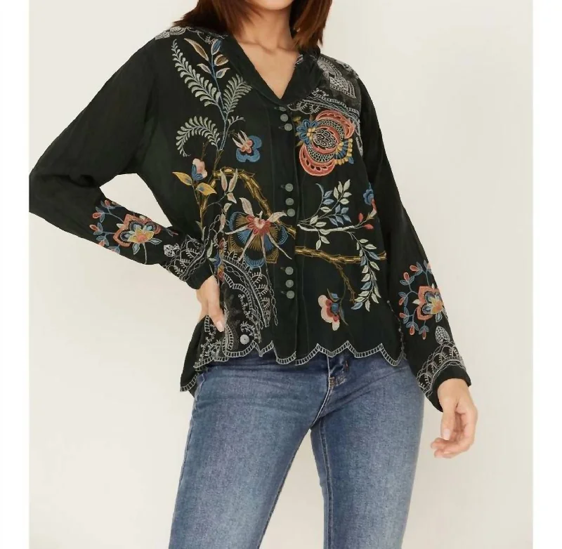 Floral Embroidered Prue Blouse In BlackOutdoor Shirts