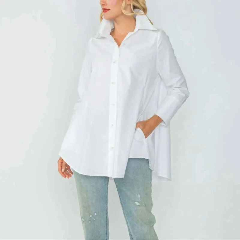 Fold Down Collar Blouse In WhiteOrganic Cotton Shirts