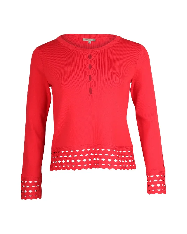 Maje Laser Cut Blouse in Red ViscoseButton-Down Shirts