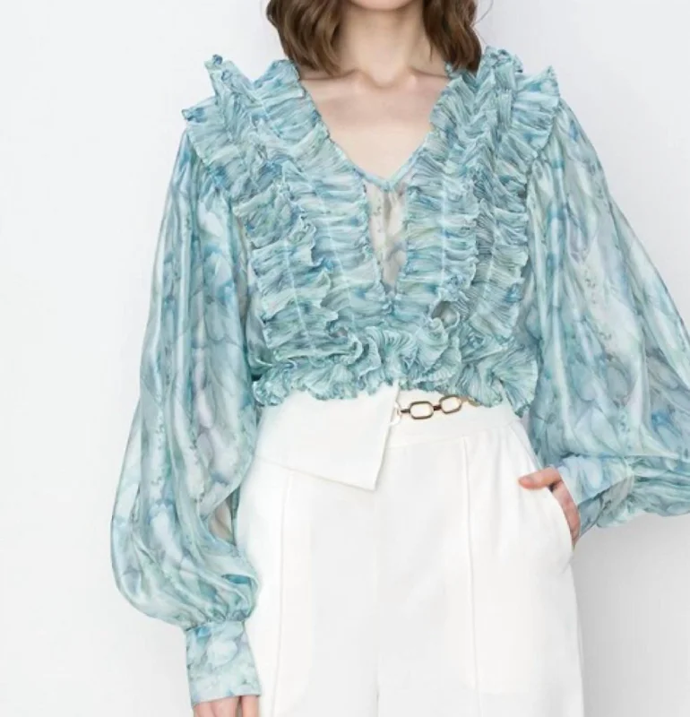 Ruffled Blouse In TurquoiseSheer Shirts