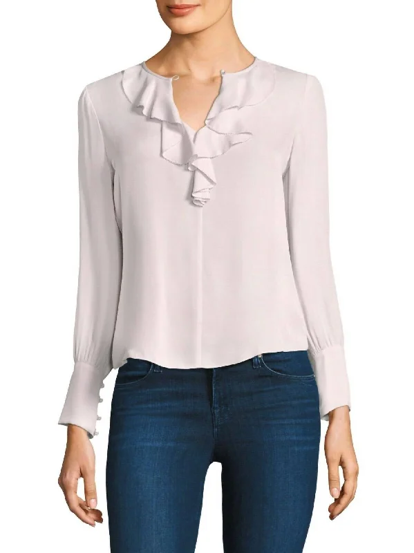 Silk Ruffle Neck Blouse In LilacHiking Shirts