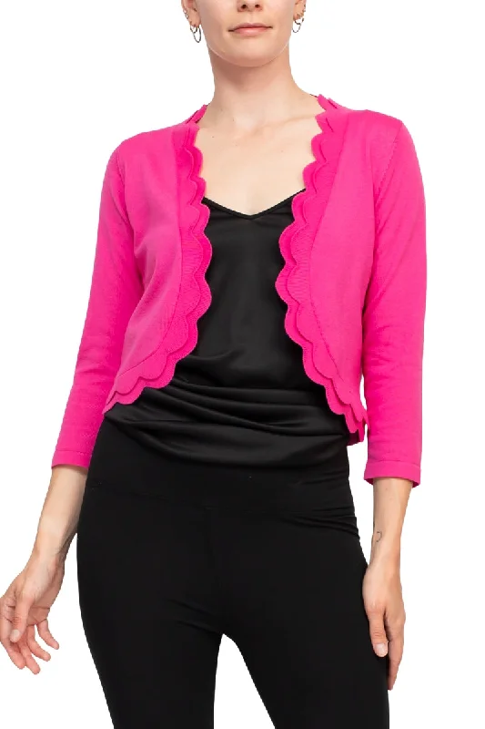 Zac & Rachel 3/4 Sleeve Bolero Open Faced Shrug with Tiered Scallop Details