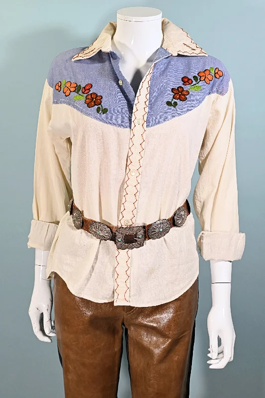 Vintage 60s/70s Hand Embroidered Hippie Blouse w/FlawsTasseled Shirts