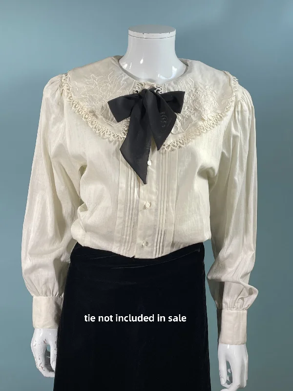 Vintage Victorian Style School Girl/Marm Linen Cotton Blouse, Large Embroidered Double Collar, JG Hook 14Sequined Shirts