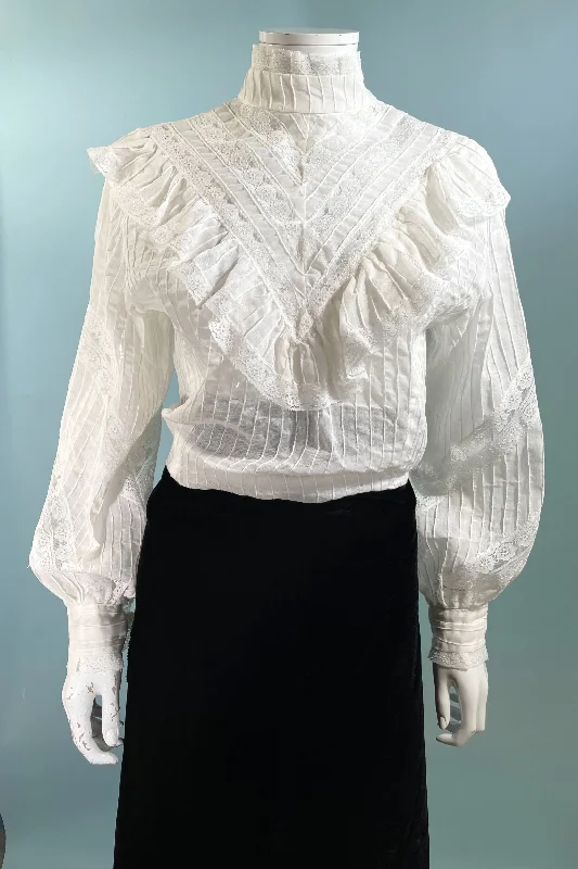 SOLD Vintage White Victorian Style Granny Ruffle Blouse, Gunne Style Prairie Top LHooded Shirts